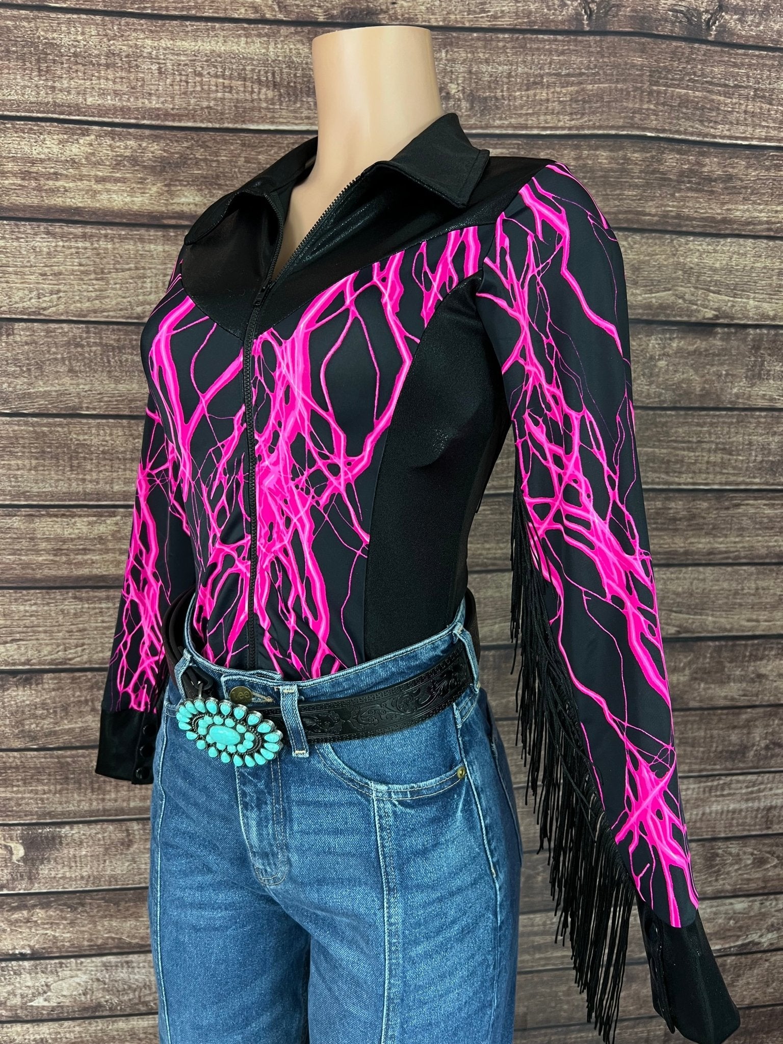 Neon Pink Lightning Rodeo Shirt - Riverside Rodeo Shirts