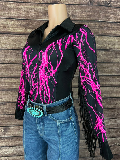 Neon Pink Lightning Rodeo Shirt - Riverside Rodeo Shirts