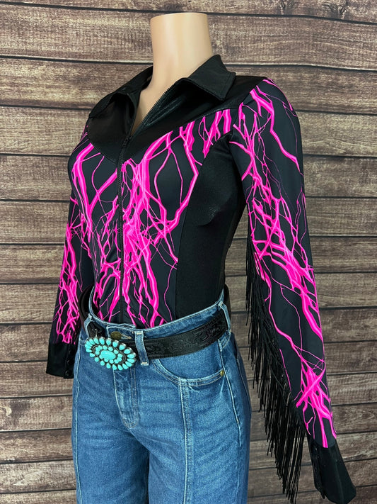 Neon Pink Lightning Rodeo Shirt - Riverside Rodeo Shirts