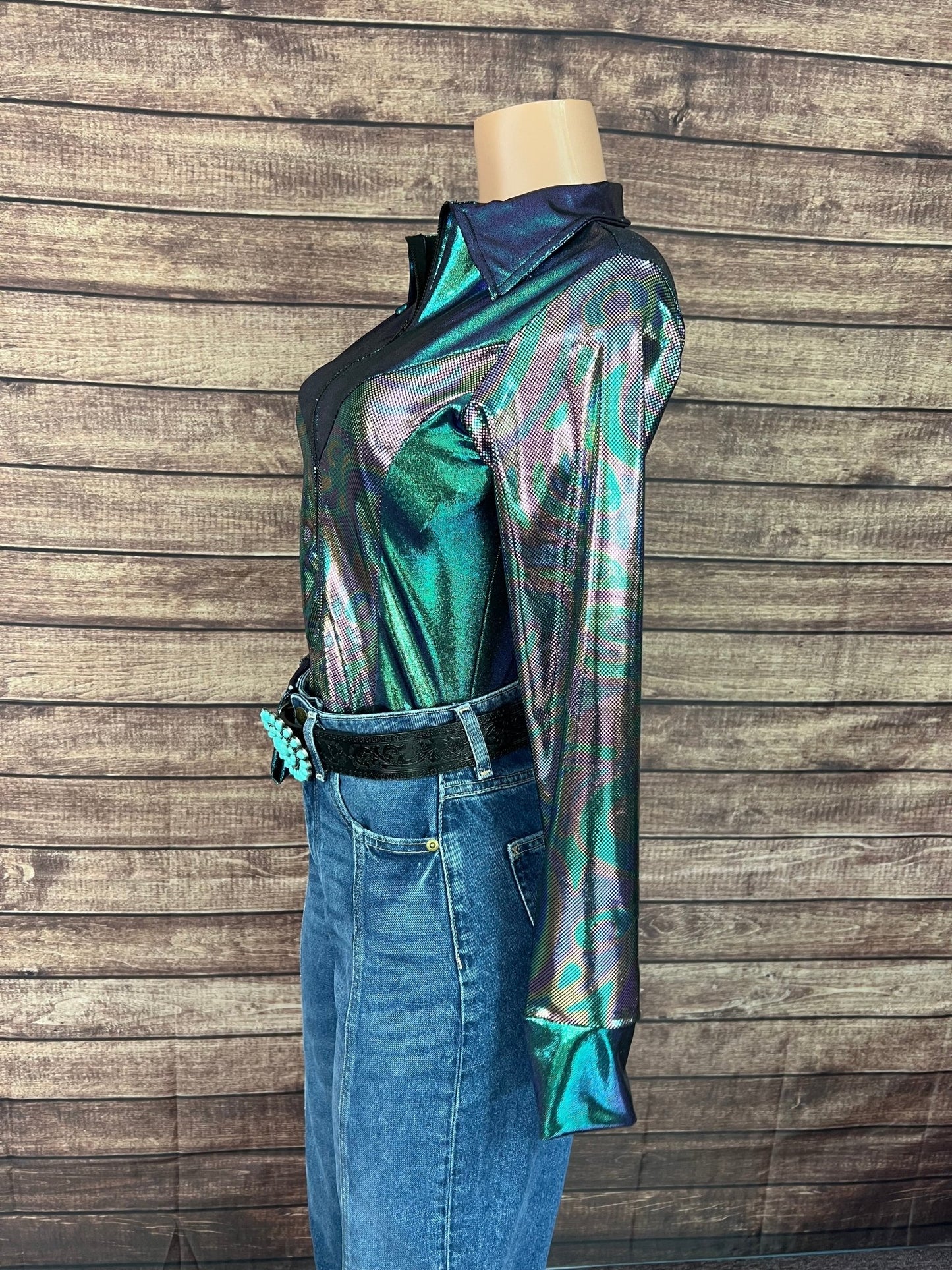 Oil Slick and Scarab Snap Front Holographic Rodeo Shirt - Riverside Rodeo Shirts