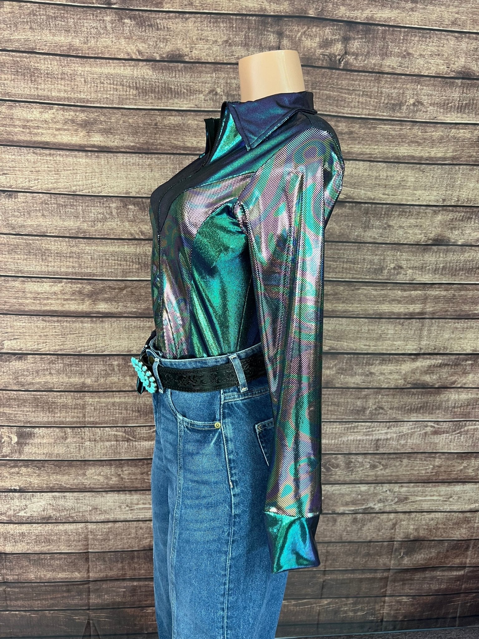 Oil Slick and Scarab Snap Front Holographic Rodeo Shirt - Riverside Rodeo Shirts