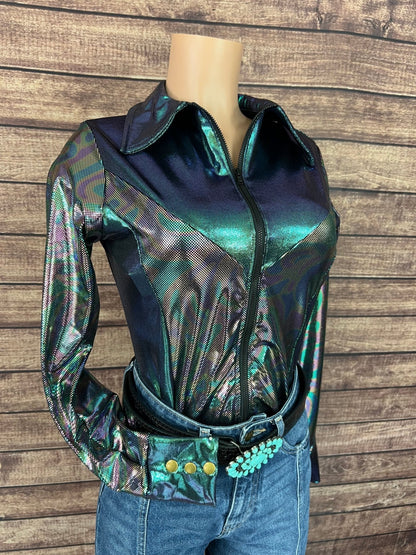 Oil Slick and Scarab Snap Front Holographic Rodeo Shirt - Riverside Rodeo Shirts
