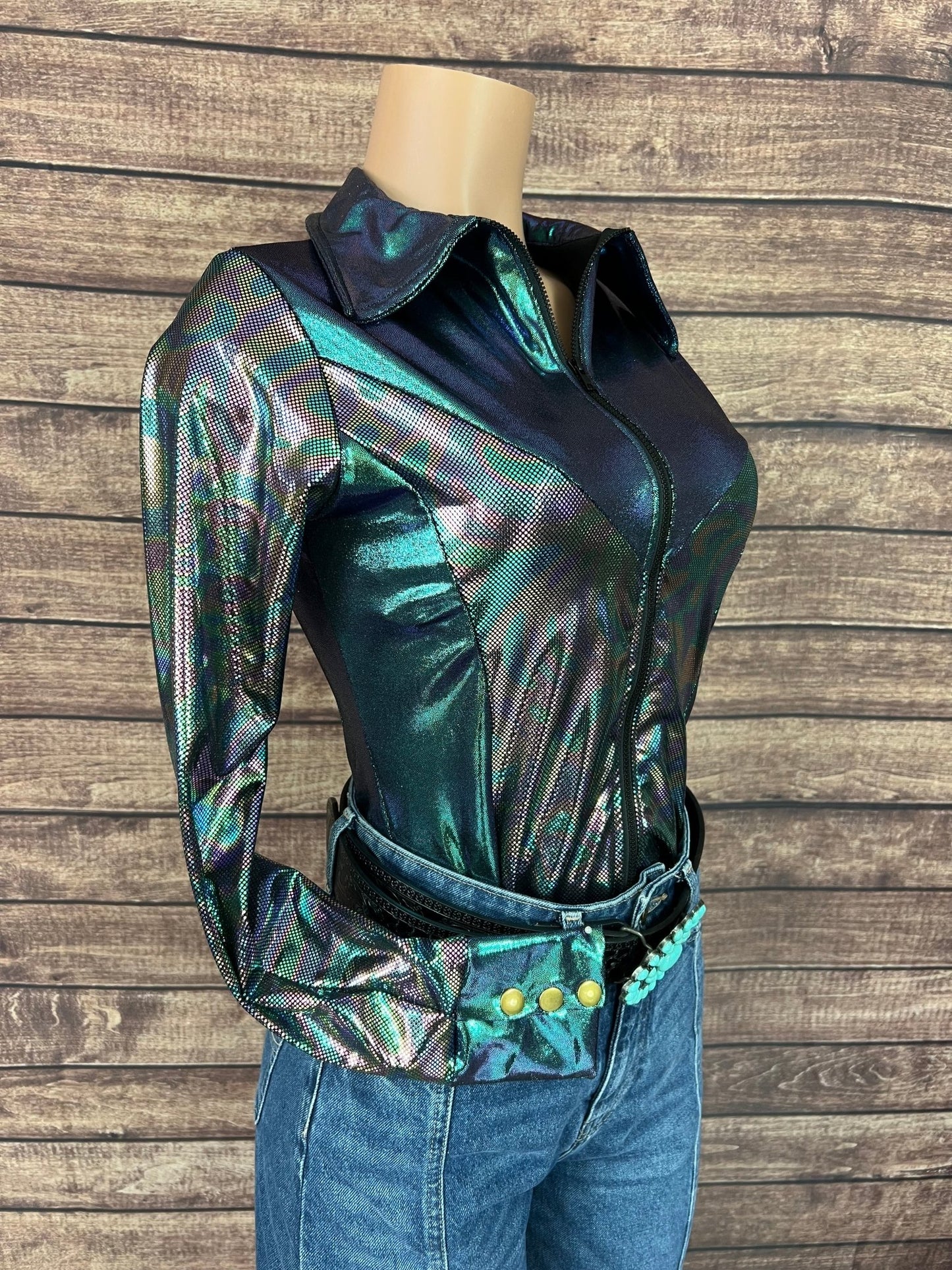 Oil Slick and Scarab Snap Front Holographic Rodeo Shirt - Riverside Rodeo Shirts