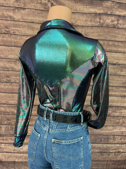 Oil Slick and Scarab Snap Front Holographic Rodeo Shirt - Riverside Rodeo Shirts