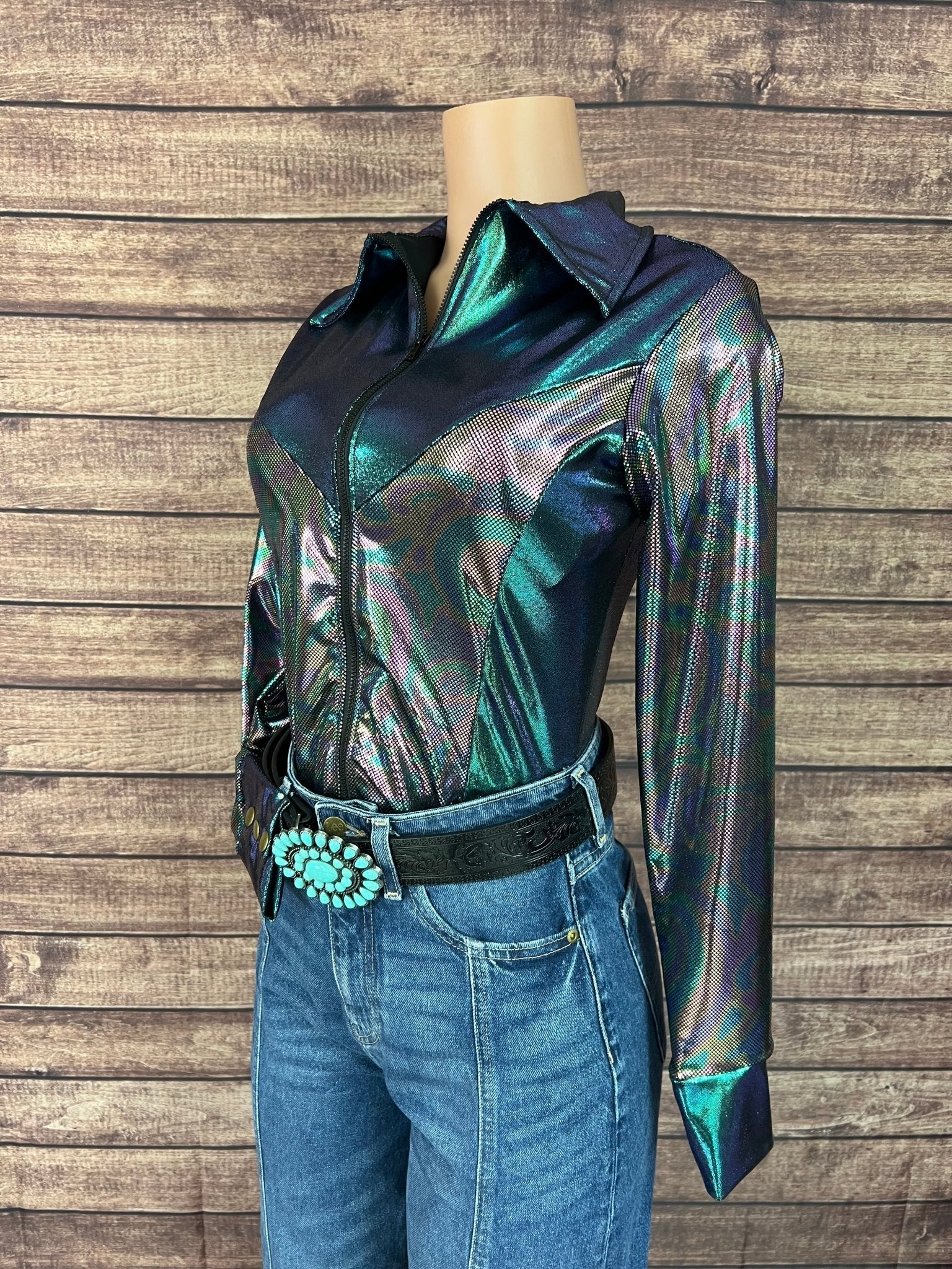 Oil Slick and Scarab Snap Front Holographic Rodeo Shirt - Riverside Rodeo Shirts