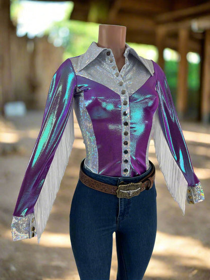Plumeria Rodeo shirt with Fringe - Snap Front - Riverside Rodeo Shirts