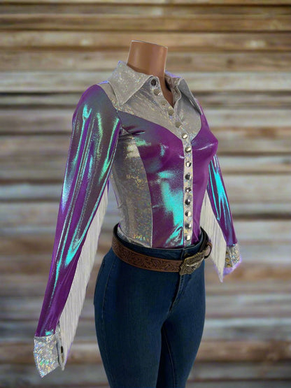 Plumeria Rodeo shirt with Fringe - Snap Front - Riverside Rodeo Shirts