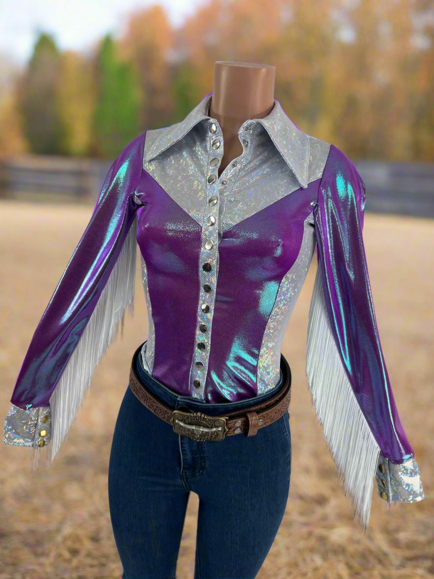 Plumeria Rodeo shirt with Fringe - Snap Front - Riverside Rodeo Shirts