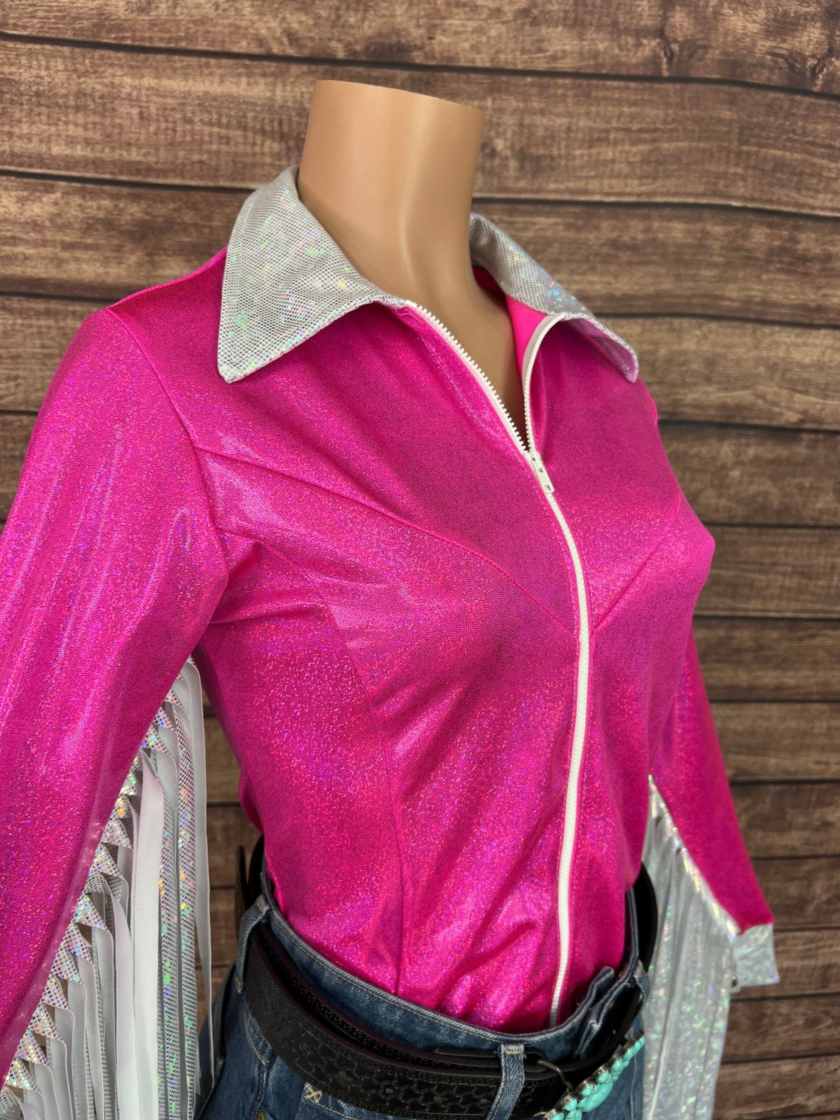 Pretty In Pink Zipper Front Rodeo Shirt with Thunderbird Fringe - Riverside Rodeo Shirts