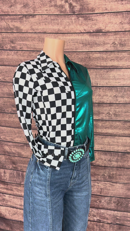 Split Second Rodeo Shirt in Teal and Checkered