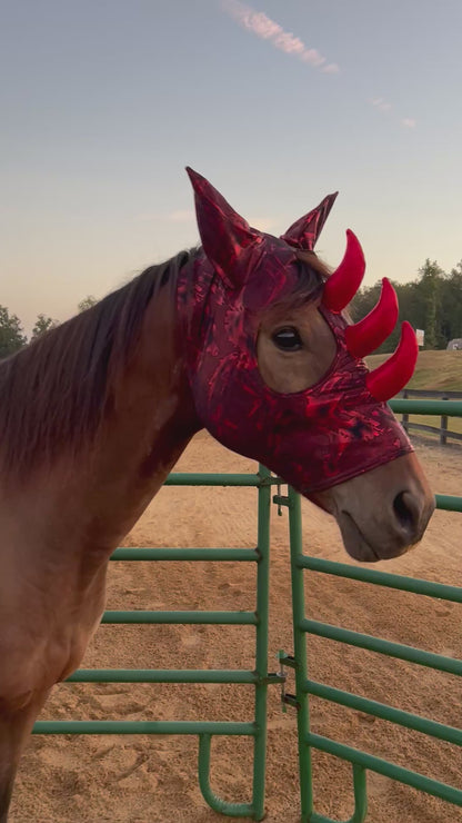 Crimson Red Triple Horn Dragon Costume Mask for Horses