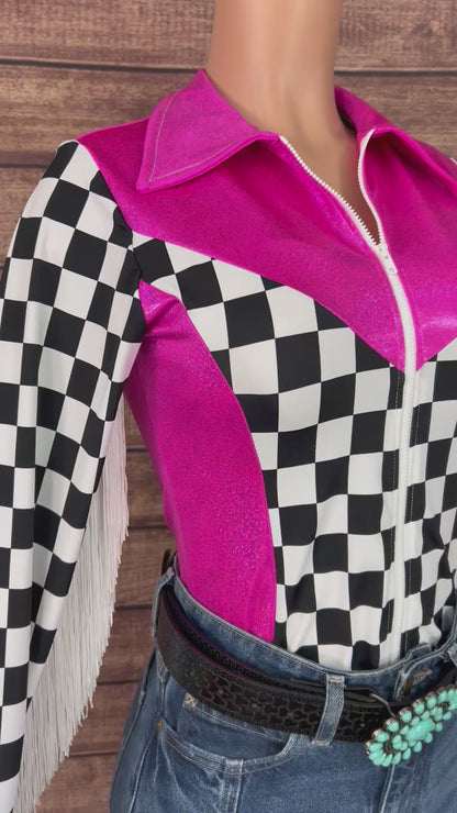 Neon Pink and Checkered Rodeo Shirt