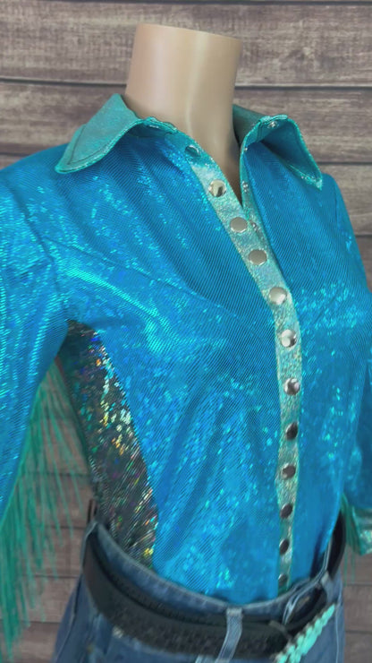 Turquoise Kaleidoscope Lightning Bolt Snap Front Rodeo Shirt
