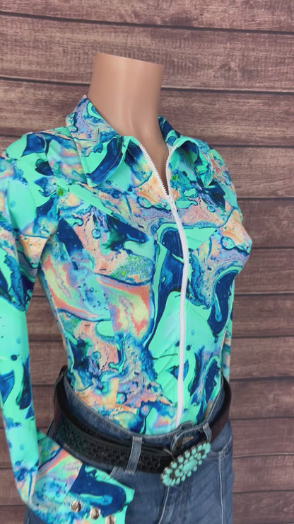 Lapis Lagoon Zipper Front Rodeo Shirt