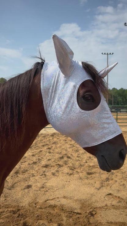 White Kaleidoscope Unicorn Costume Mask for Horses