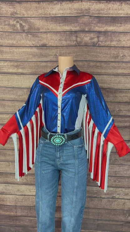 Galveston Snap Front Rodeo Shirt with Star Applique and Thunderbird Fringe
