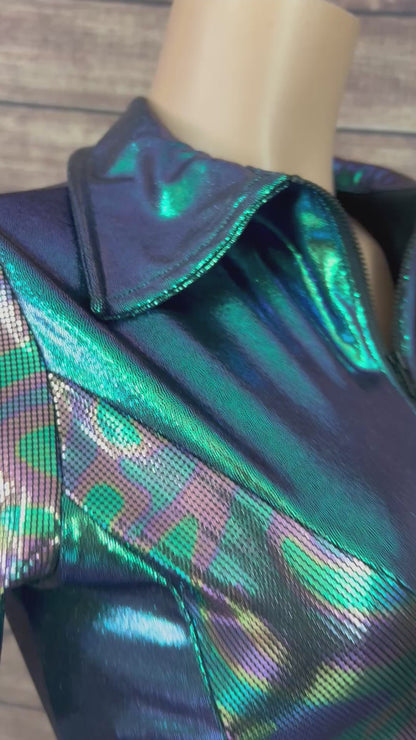 Oil Slick and Scarab Snap Front Holographic Rodeo Shirt