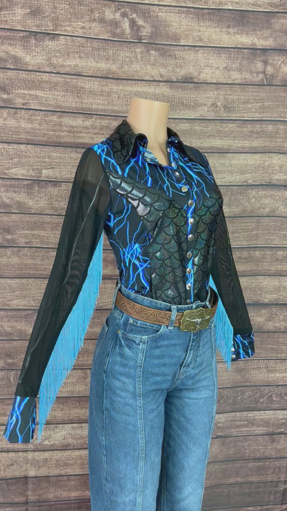 Dragon Strike Snap Front Rodeo Shirt with Mesh Sleeves