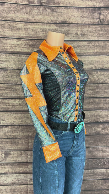 Orange Kaleidoscope Lightning Bolt Rodeo Shirt