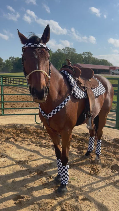 Black and White Checkered Breast Collar Cover (Covers ONLY)