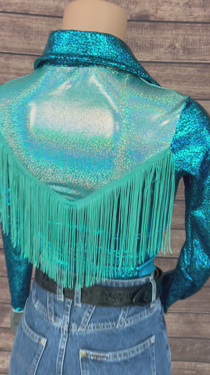 All The Blues Snap Front Rodeo Shirt with Yoke Fringe