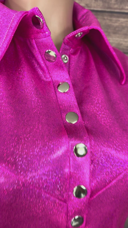Neon Pink Sparkly Jewel Snap Front Rodeo Shirt