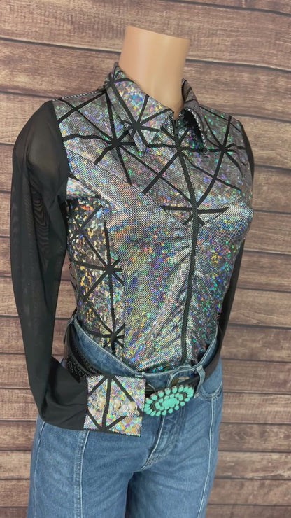 Silver Kaleidoscope Mesh Sleeve Rodeo Shirt