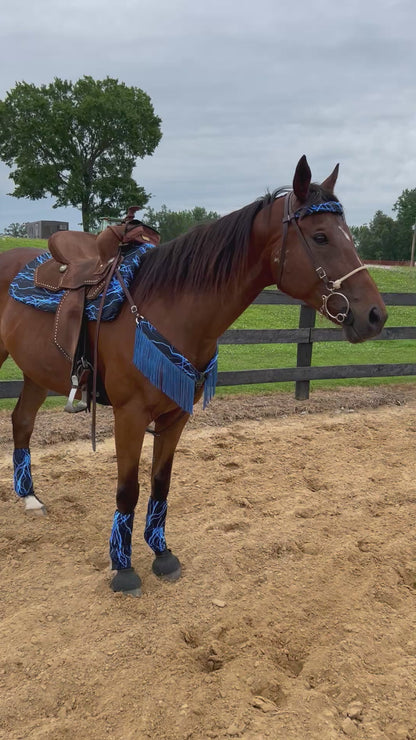 Western Saddle Pad COVER in Neon Blue Lightning (Saddle Pad Cover Only)