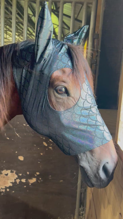 Black Dragon Scale Spandex Face Mask for Horses