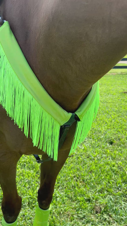 Neon Lime Green Holographic Breast Collar Cover with Chainette Fringe (Covers ONLY)