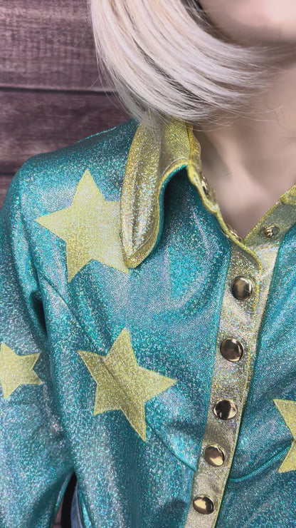 Seafoam Starshine Snap Front Rodeo Shirt