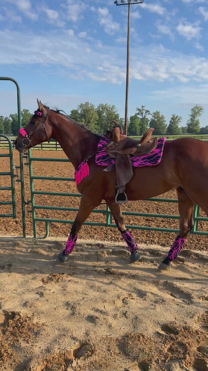 Neon Pink Lightning Breast Collar Cover with Chainette Fringe (Covers ONLY)