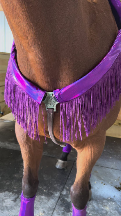 Grape Holographic Breast Collar Cover with Purple Chainette Fringe (Covers ONLY)