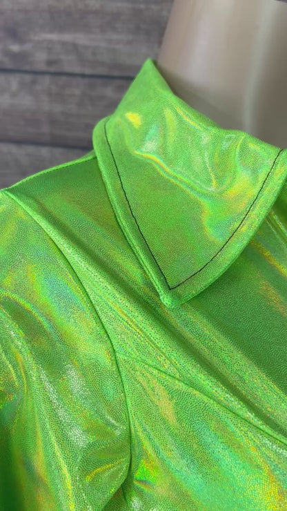 Neon Lime Holographic Snap Front Rodeo Shirt