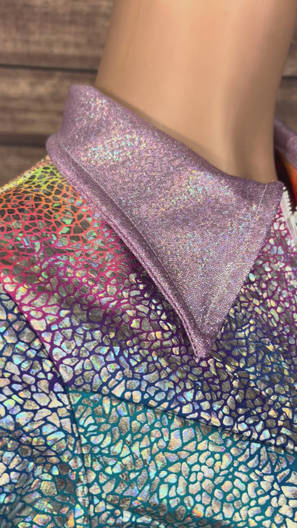 Rainbow Shattered Glass Rodeo Shirt with Thunderbird Fringe