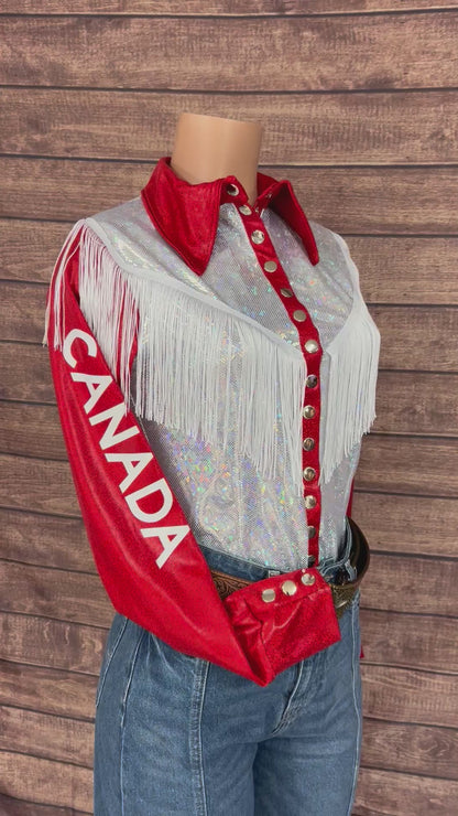 Canada Flag Snap Front Rodeo Shirt with Yoke Fringe