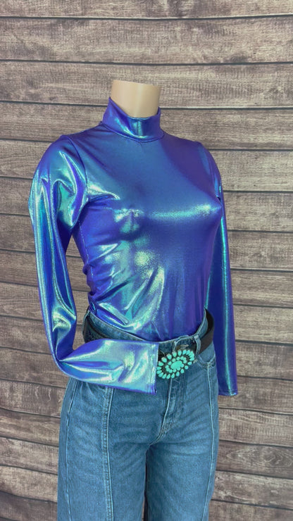 Mock Turtleneck Long Sleeve Western Show Shirt in Moonstone