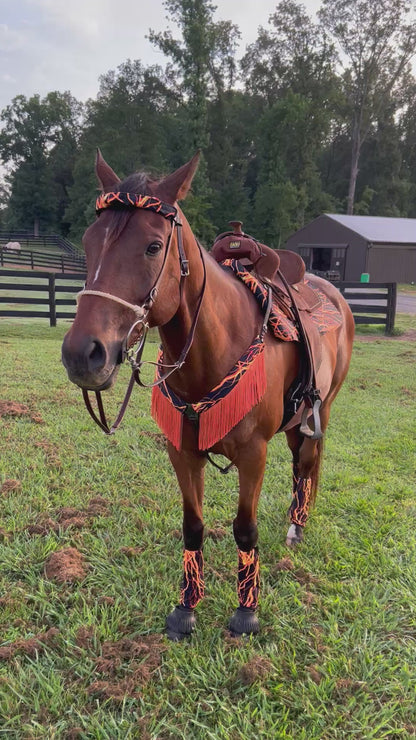 Neon Orange Lightning Print Browband or Noseband Cover (ONE Cover Only)