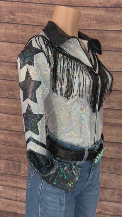 Houston Zipper Front Rodeo Shirt with Over the Shoulder Yoke Fringe