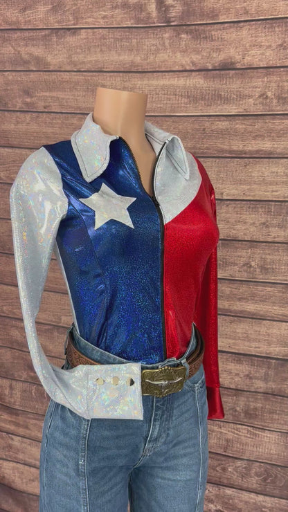 The Texan Zipper Front Rodeo Shirt with Star Applique