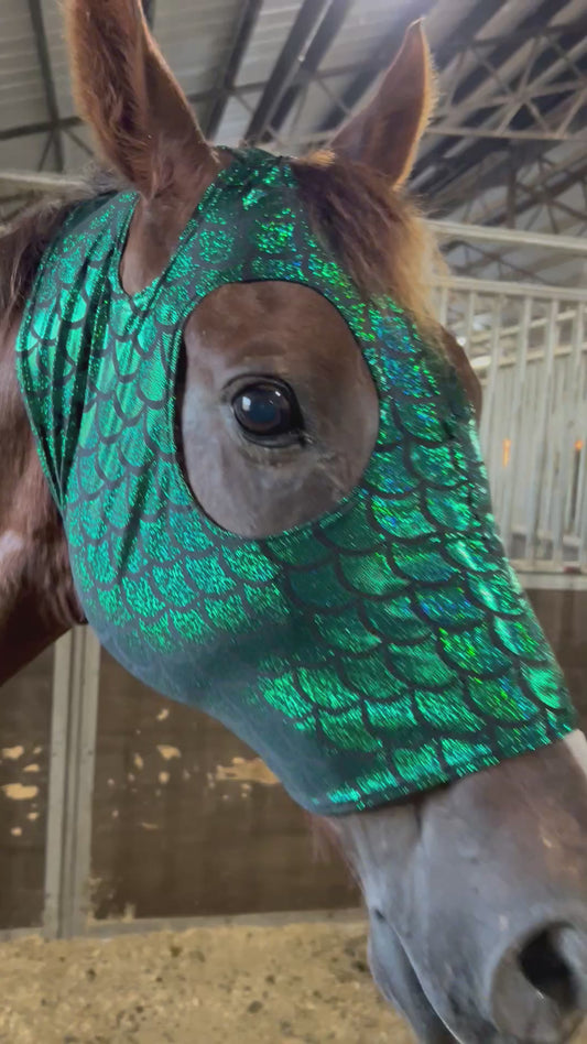 Green Dragon Scale Spandex Face Mask for Horses