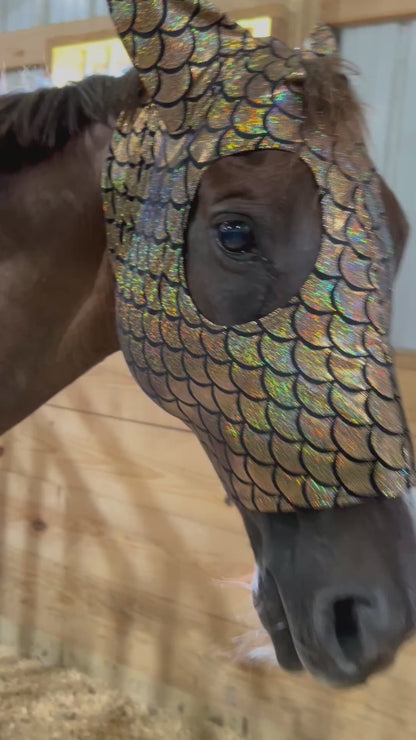 Gold Dragon Scale Spandex Face Mask for Horses