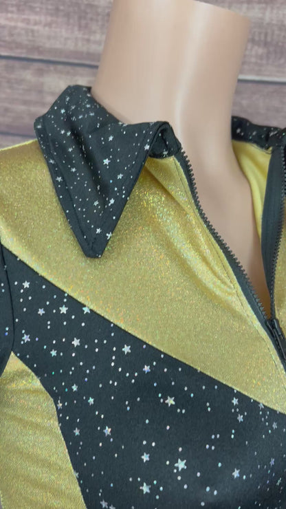 Gold and Black Rodeo Shirt with Zipper Front