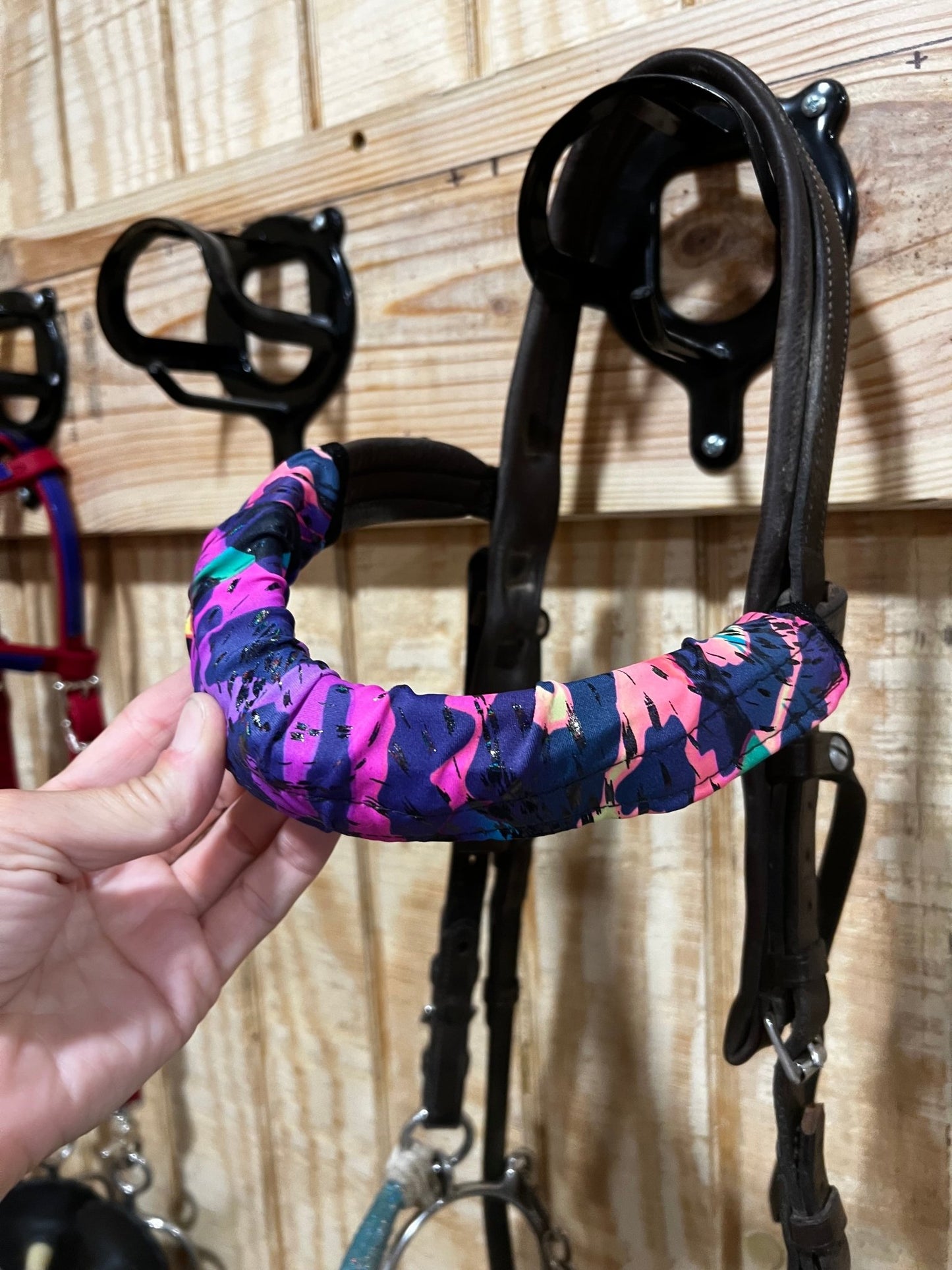 Rainbow Leopard Browband or Noseband Cover (ONE Cover Only) - Riverside Rodeo Shirts