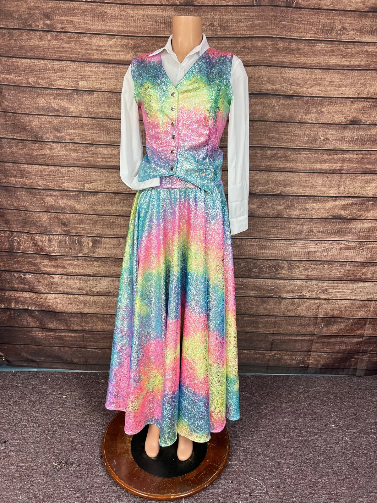 Rainbow Shattered Glass Sharpshooter Circle Cut Skirt (Skirt Only) - Riverside Rodeo Shirts