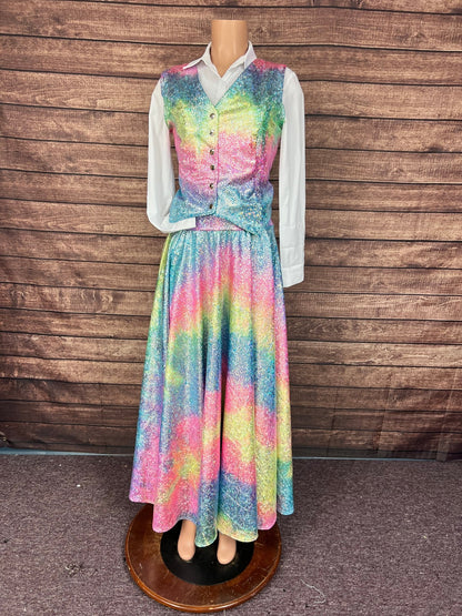 Rainbow Shattered Glass Sharpshooter Circle Cut Skirt (Skirt Only) - Riverside Rodeo Shirts