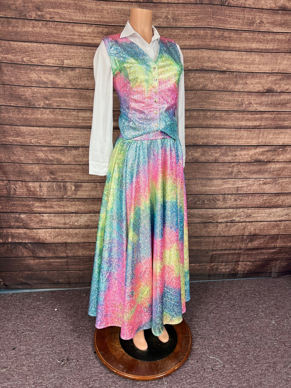 Rainbow Shattered Glass Sharpshooter Circle Cut Skirt (Skirt Only) - Riverside Rodeo Shirts