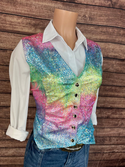 Rainbow Shattered Glass Snap Front Western Vest - Riverside Rodeo Shirts