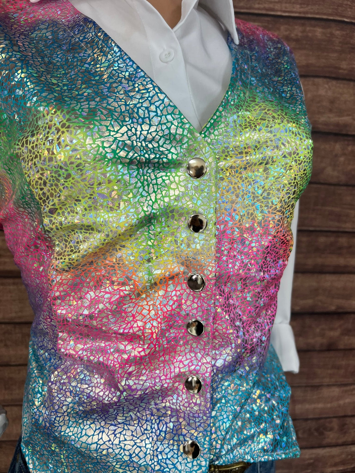 Rainbow Shattered Glass Snap Front Western Vest - Riverside Rodeo Shirts