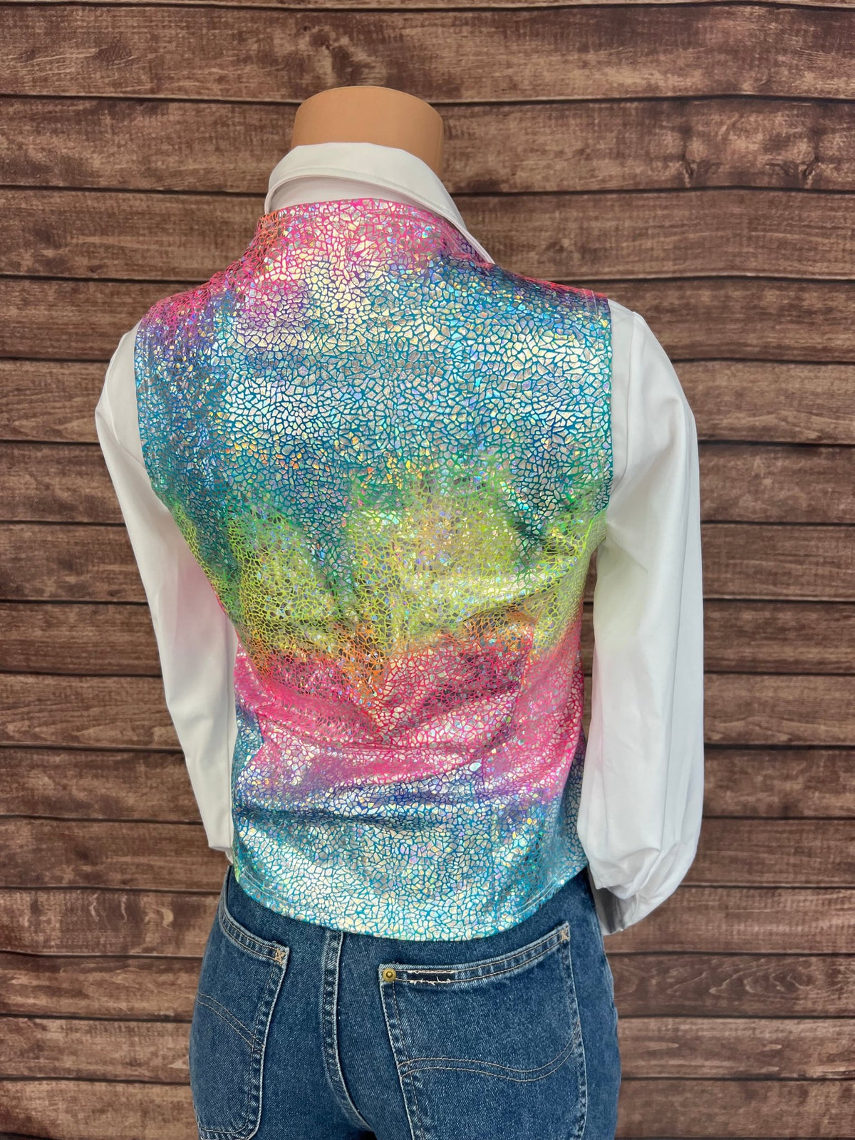 Rainbow Shattered Glass Snap Front Western Vest - Riverside Rodeo Shirts